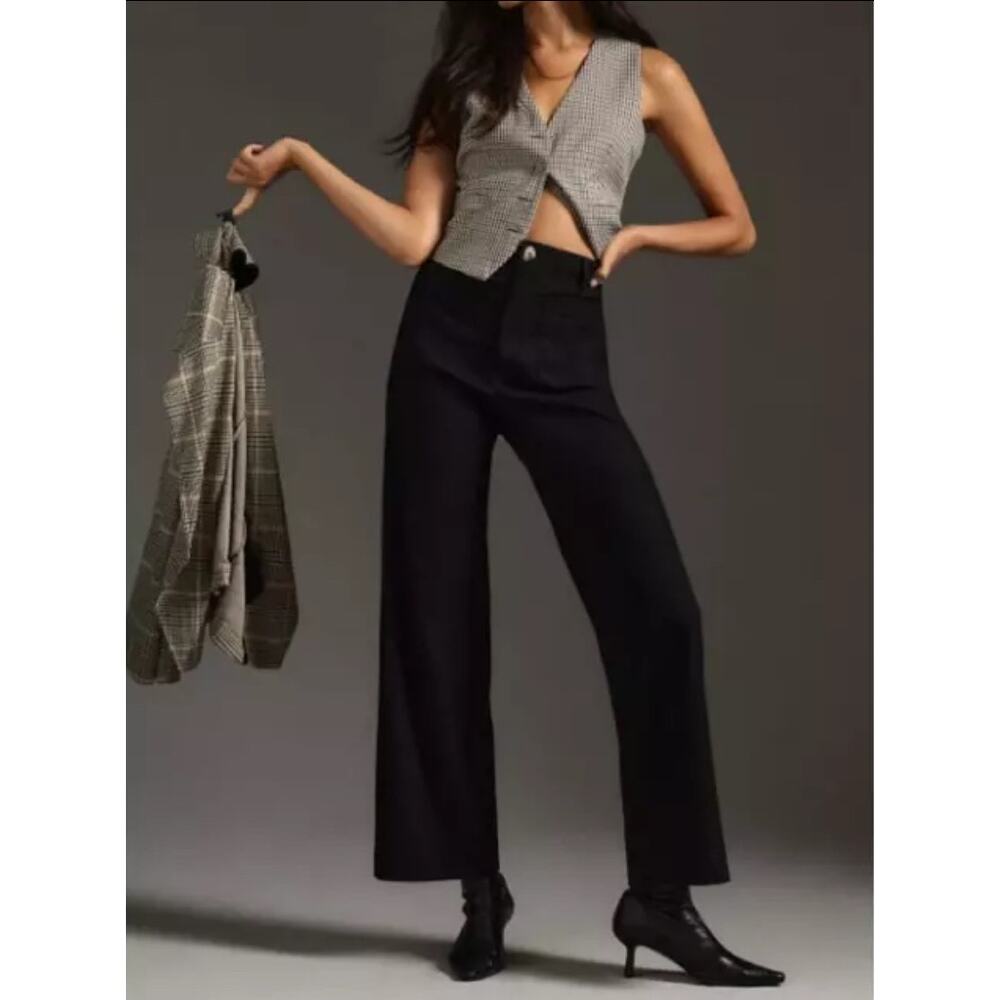 Maeve Anthropologie Collette Ponte Pants Women 27 Black Cropped Wide Leg Stretch